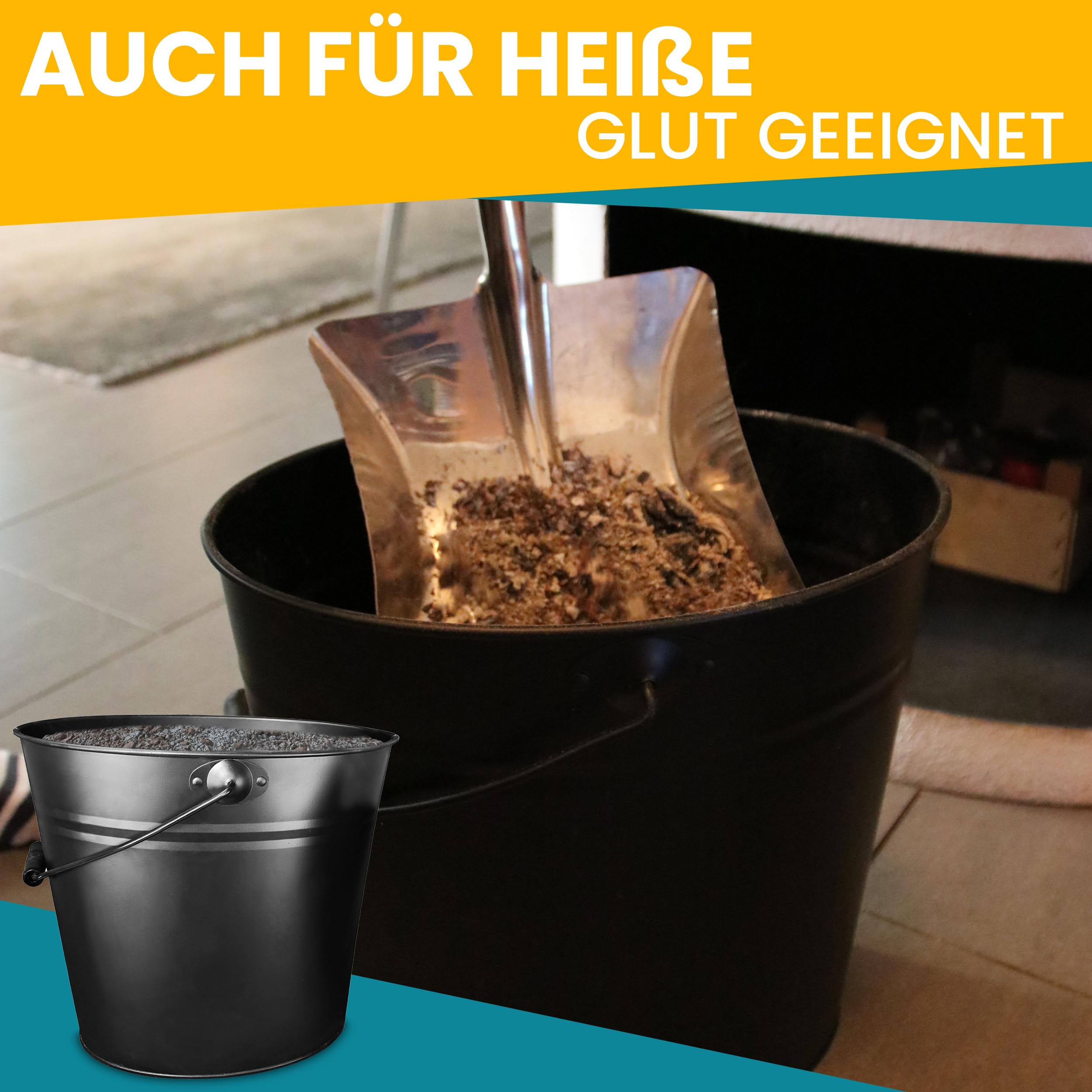 XL Ascheeimer mit Deckel - Kohleeimer 24 Liter aus Stahlblech im Schwarz - Kamineimer mit Deckel - Ascher Allzweckeimer für den Innen- und Außenbereich