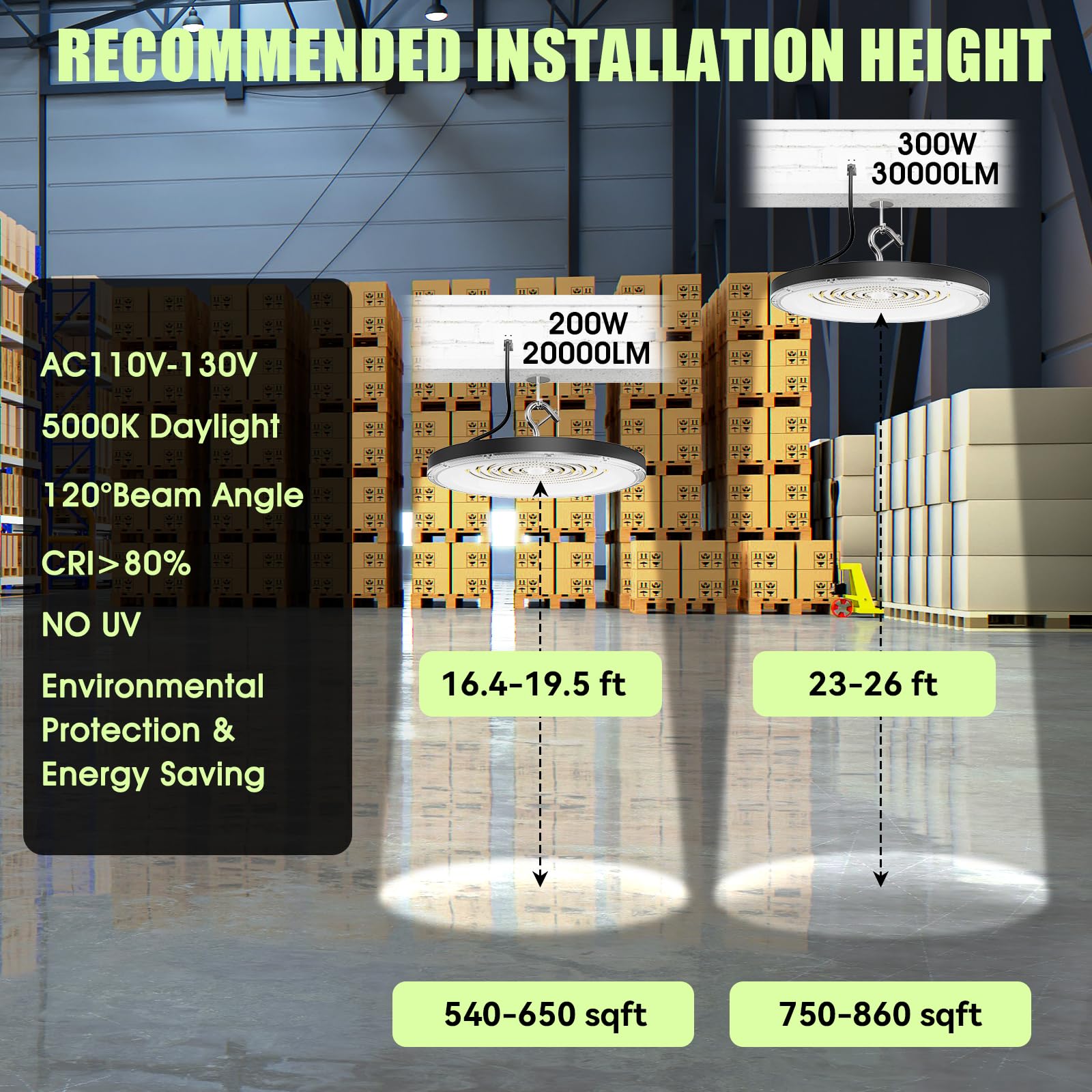300W UFO LED High Bay Lights 5000K 30000LM Commercial Bay Lighting with US Plug for Shop Barn Warehouse — view 4