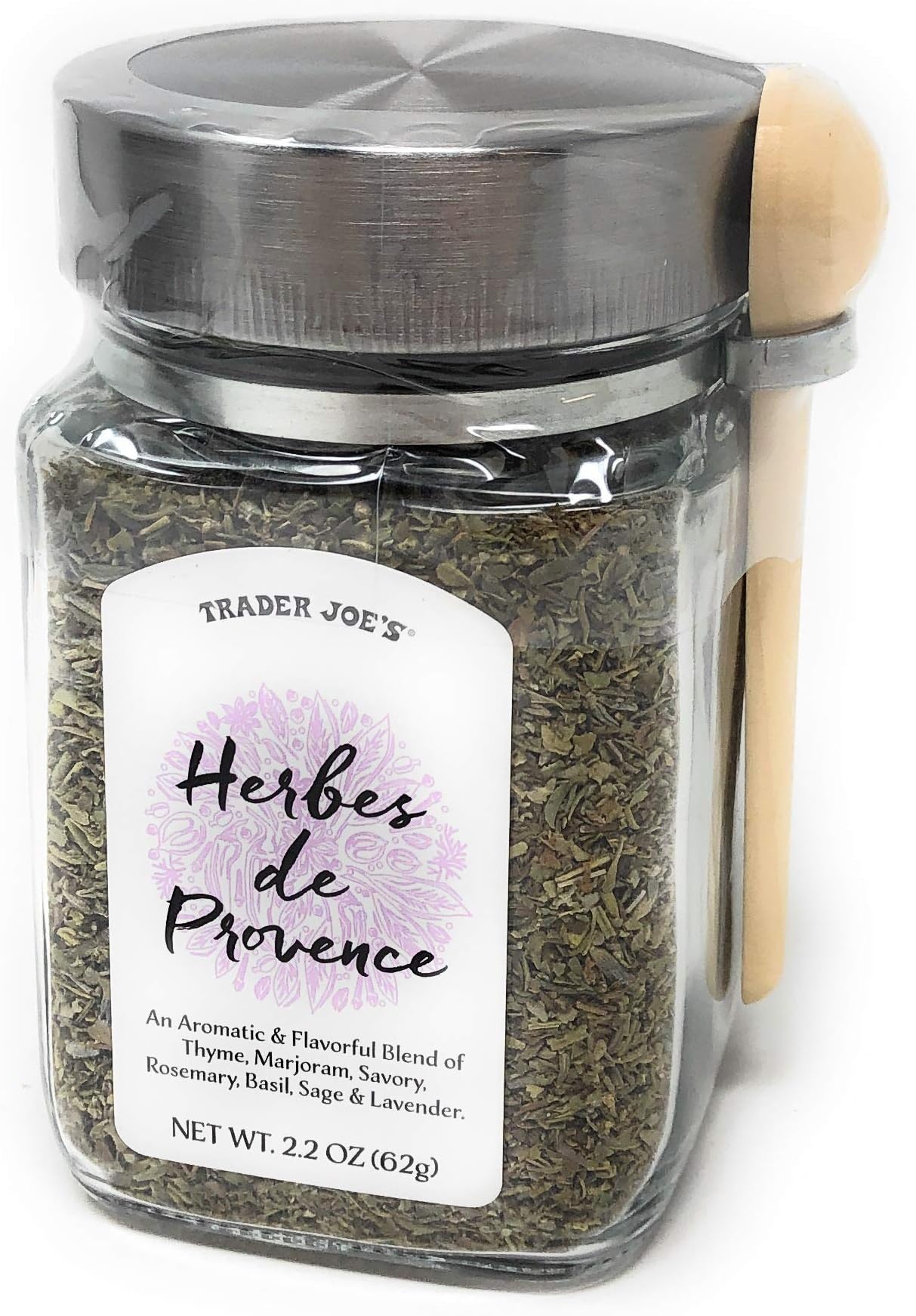 Trader Joe's Herbes de Provence Spice Mix Jar with Attached Spoon. 2.2 Oz