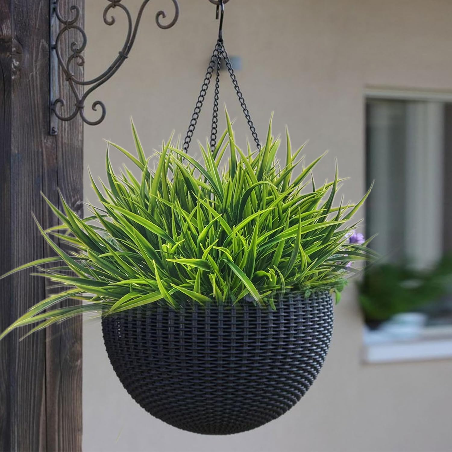 12 Bundles Artificial Outdoor Plants UV Resistant Fake Grass Plants Faux Plastic Greenery Shrubs for Home Garden Pathway Window Box Front Porch Spring Summer Decor, Green