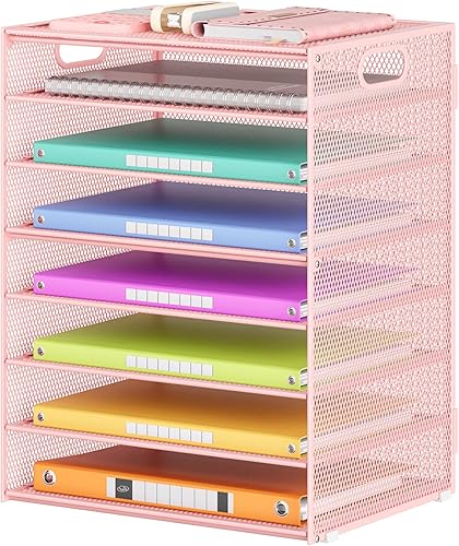 Miniatura 15 de Lavatino Organizador de Papel de 8 Niveles para Escritorio, Bandeja de Cartas de Malla Negra Clasificador de Archivos con Asas, Incluye 5 Bandejas 8