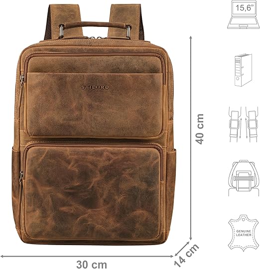 STILORD 'Alvar' Business Rugzak Heren Leer met Laptop Compartiment tot