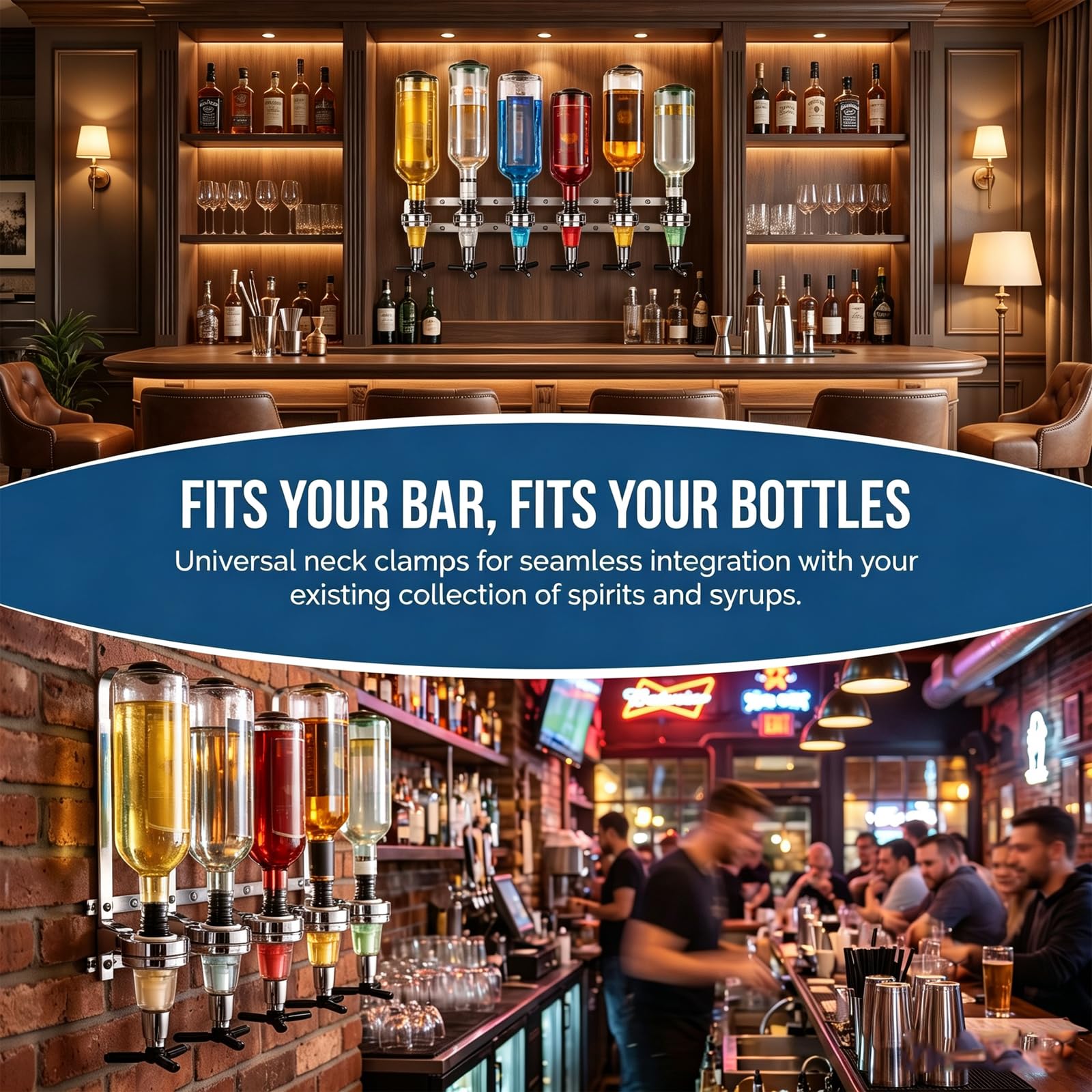 Dispensador De Licores Y Alcohol De Pared para 6 Botellas, Soporte De Bebidas De Acero Inoxidable, Ideal para Bares Y Fiestas En Casa. Apto para Vino, Cócteles, Bebidas Alcohólicas Y Zumos.