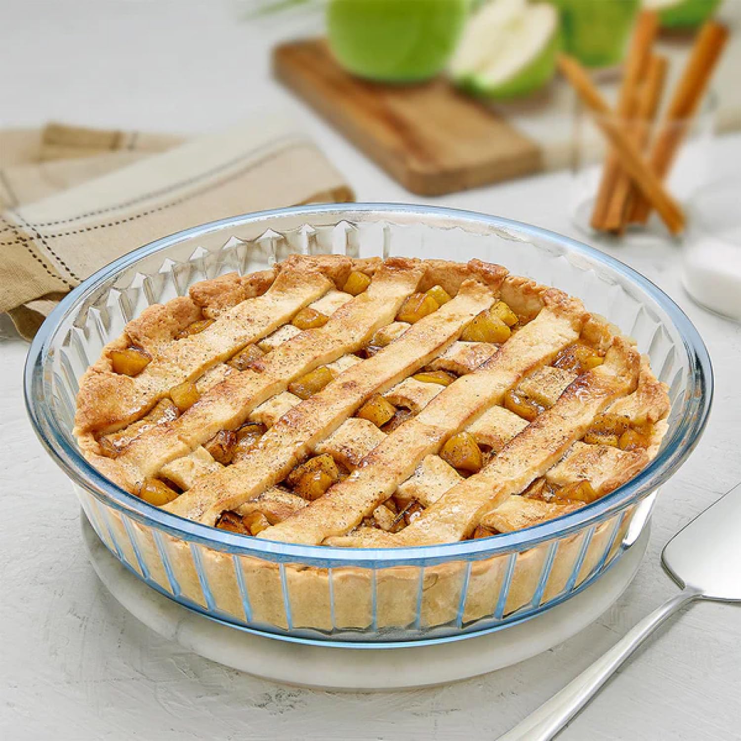Borosil 1.5 L Baking & Serving Round Shape Fluted Dish | Borosilicate Glass Bakeware and Serveware Tray | Microwave, Oven & Dishwasher Safe Bowl | Transparent 3