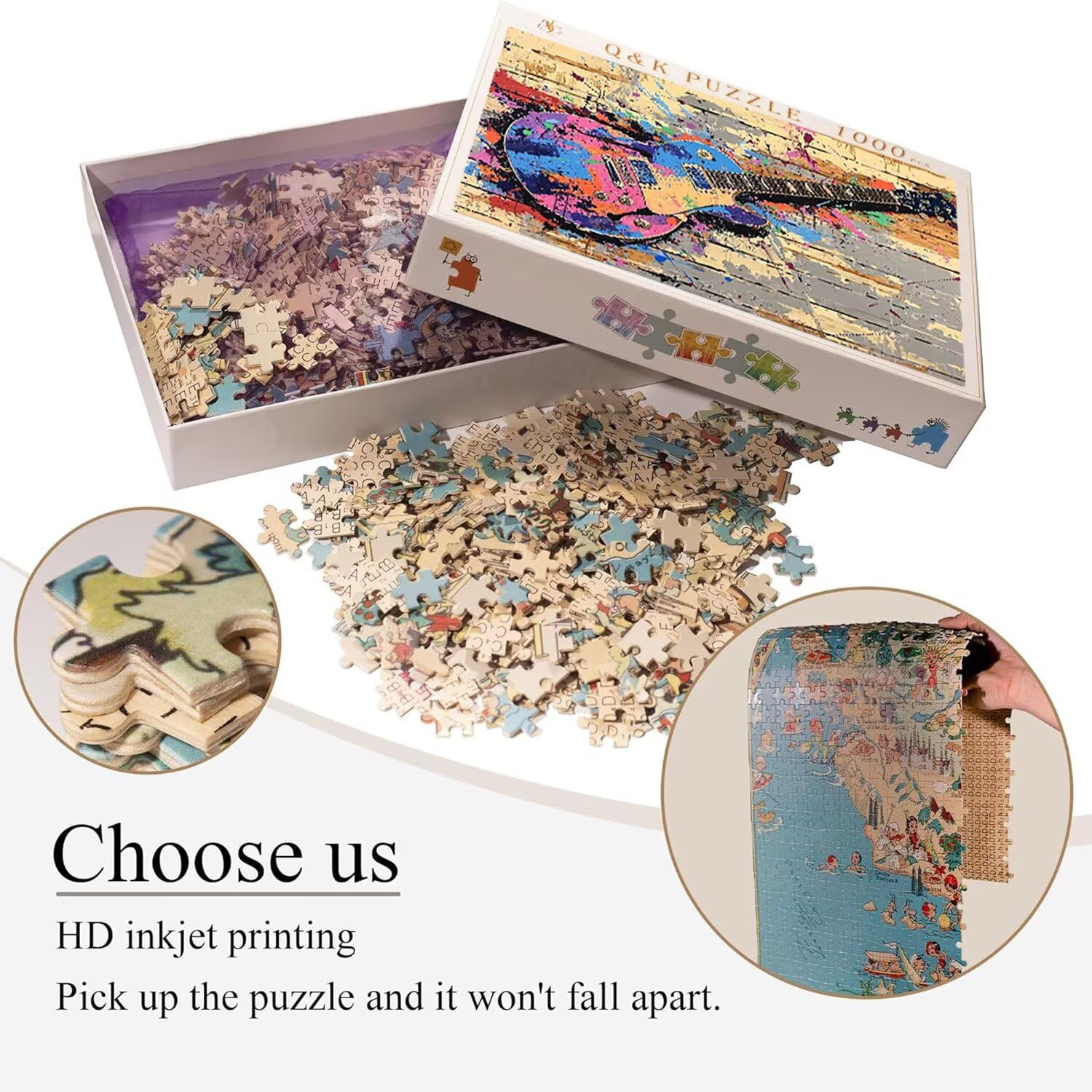 Puzzle dla dorosłych 1000 sztuk gitara 75 x 50 cm niemożliwe trudne wyzwanie, puzzle dla dorosłych gra edukacyjna wyzwanie zabawki 1000 elementów puzzli dla dorosłych, kreatywna rozrywka prezent u-387
