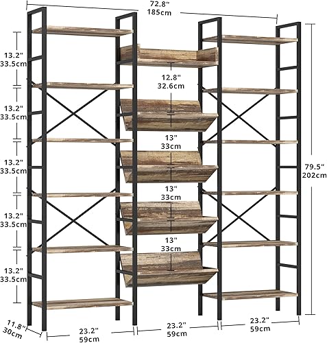 Miniatura 3 de IRONCK Estantería industrial de 6 niveles triple ancha, estantería grande Etagere con marco de metal para sala de estar, oficina en casa