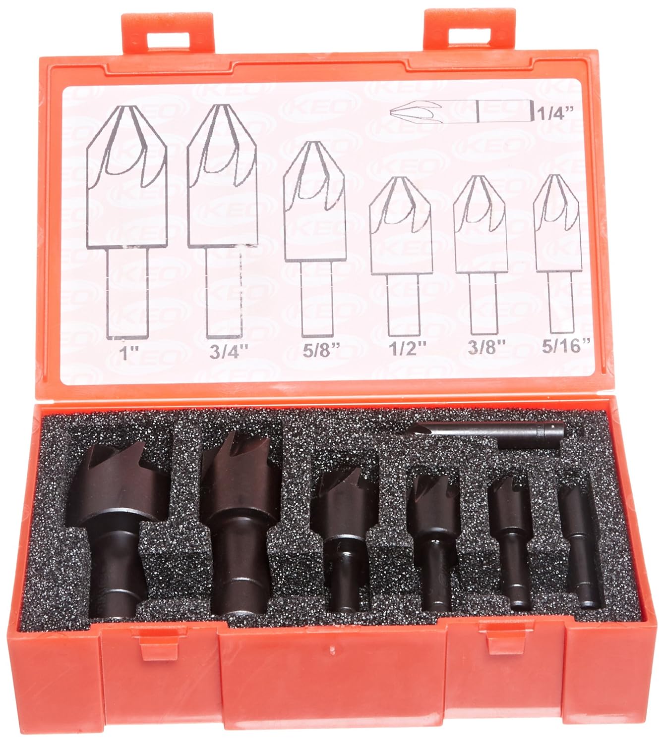 KEO 50049 Cobalt Steel Single-End Countersink Set, Uncoated (Bright) Finish, 6 Flutes, 90 Degree Angle, 1/4" - 1" Body Diameter