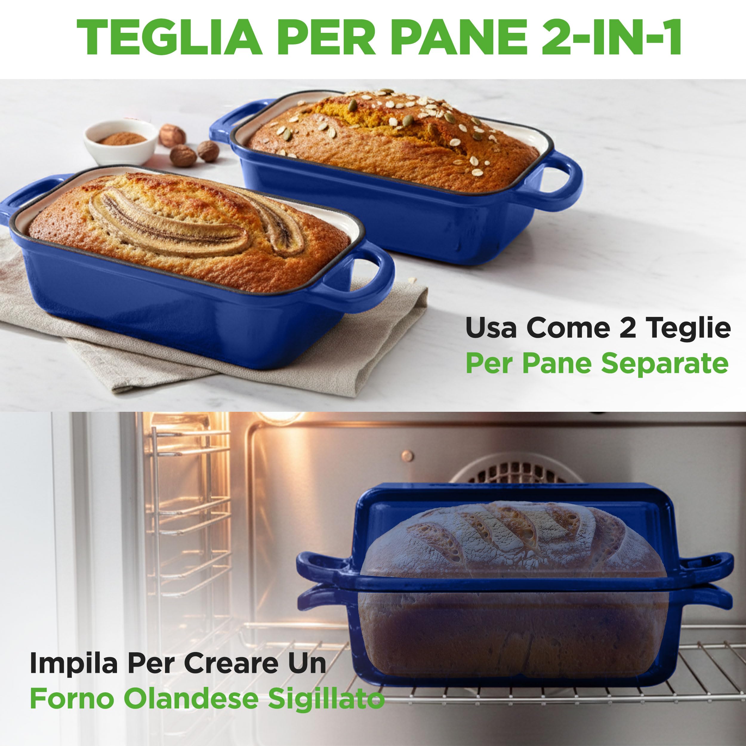 NutriChef Teglia per Pane in Cassetta 23x13 cm in Ghisa Smaltata con Coperchio, Stampo Pane in Cassetta Antiaderente per Cosce di Pollo, Spezzatino di Manzo e Lasagna, Blu