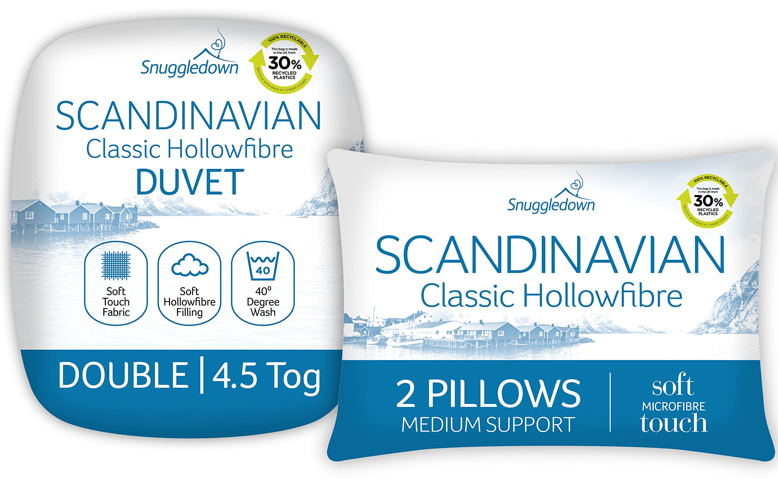 Snuggledown Soft Touch Double Duvet 4.5 Tog & 2 Pillows - Lightweight & Breathable Cool Summer Quilt for Hot Sleepers | UK-Made, Satin Striped Cover, Non-Allergenic, Machine Washable (200 x 200cm)