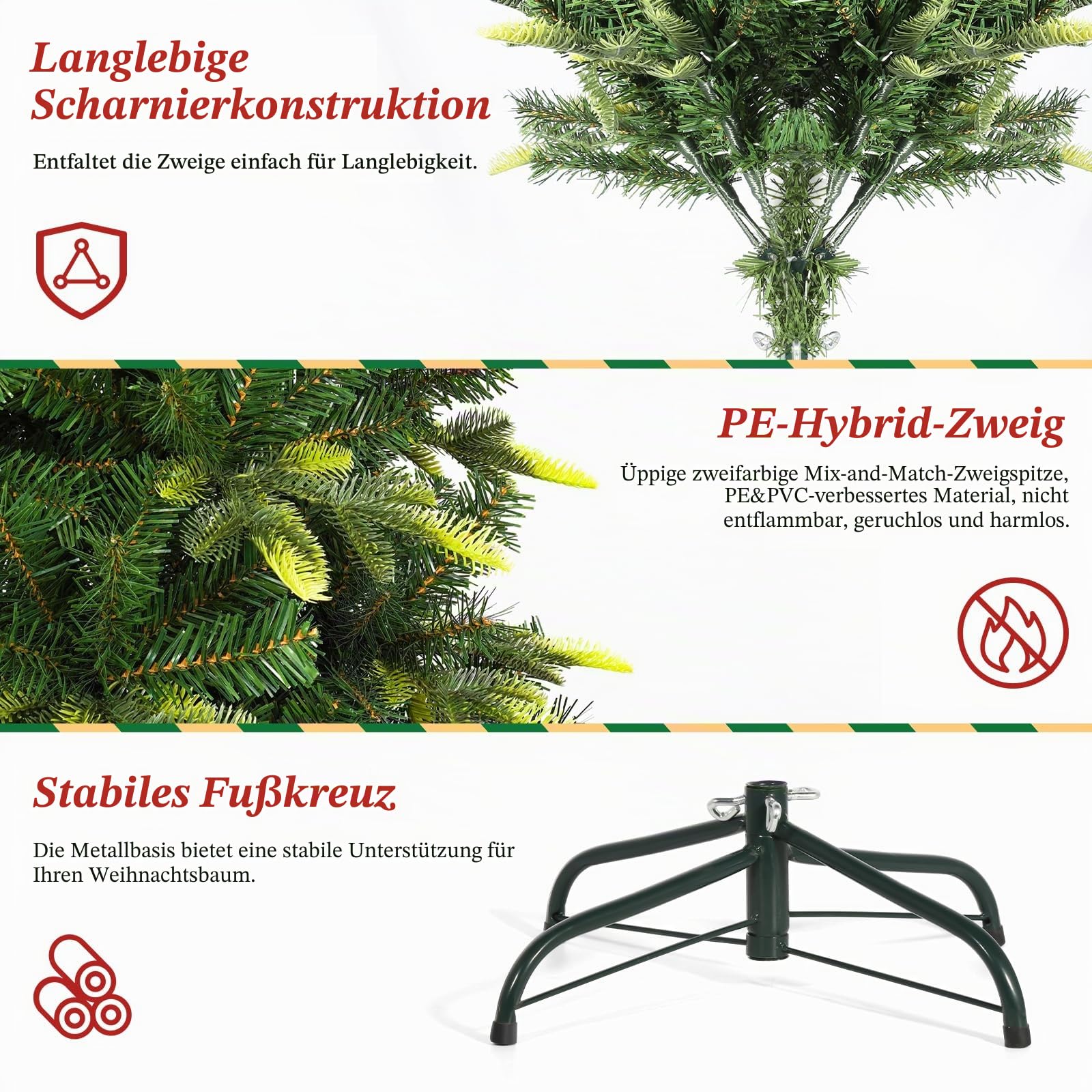 Uten Bleistift Weihnachtsbaum 150 cm, PE Luxus Innendekoration Künstlicher Tannenbaum, PE & PVC 350 Natürlich Aussehende Spitzen, Aufklappbare Zweigen, perfekt Wiederverwendbar