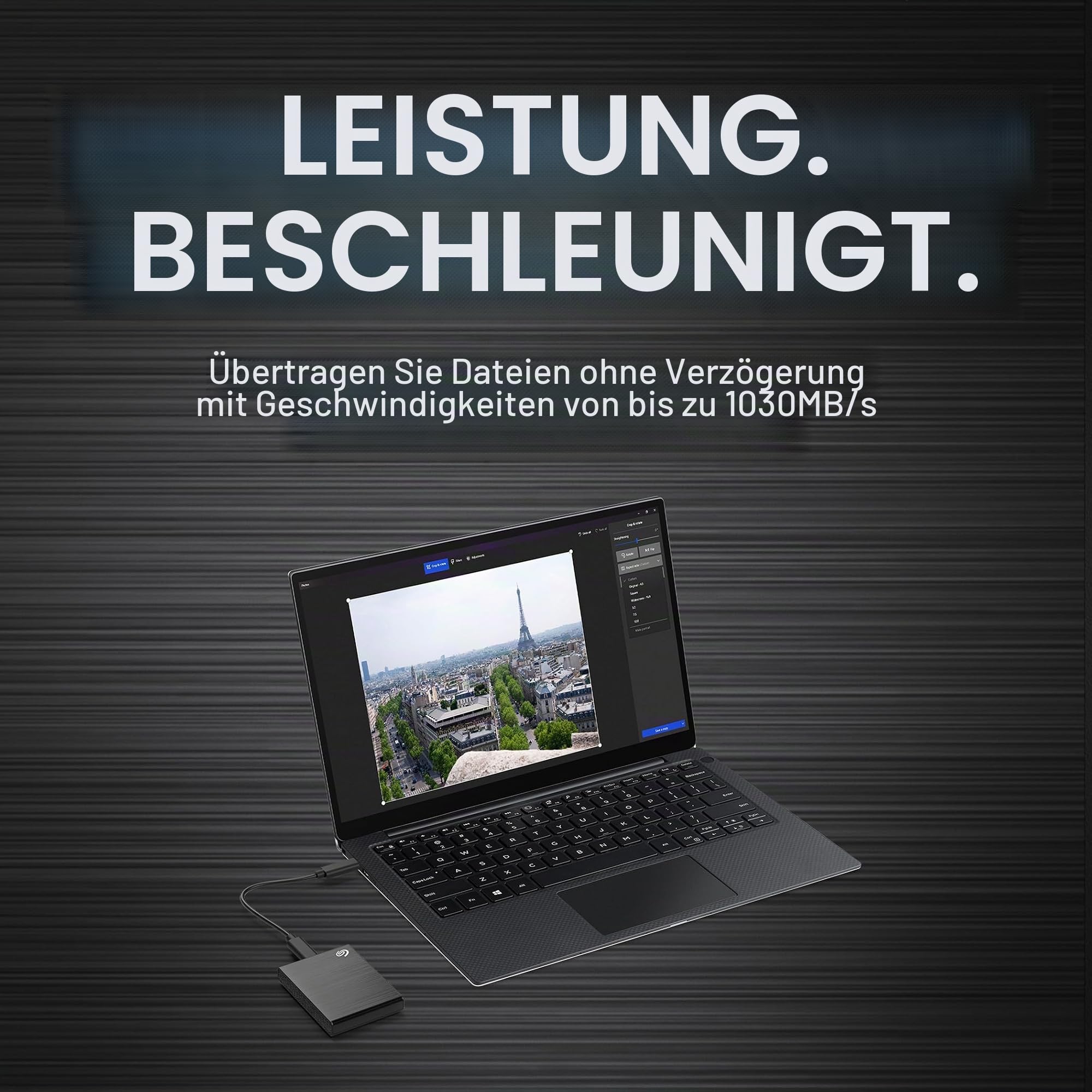 Seagate One Touch SSD 1TB, bis zu 1.030 MB/s, Android-App, Mylio Create 1 Jahr, Adobe Creative Cloud Foto-Abo 4 Monate, inkl. 3 Jahre Rescue Service, Schwarz, Modellnr. STKG1000400
