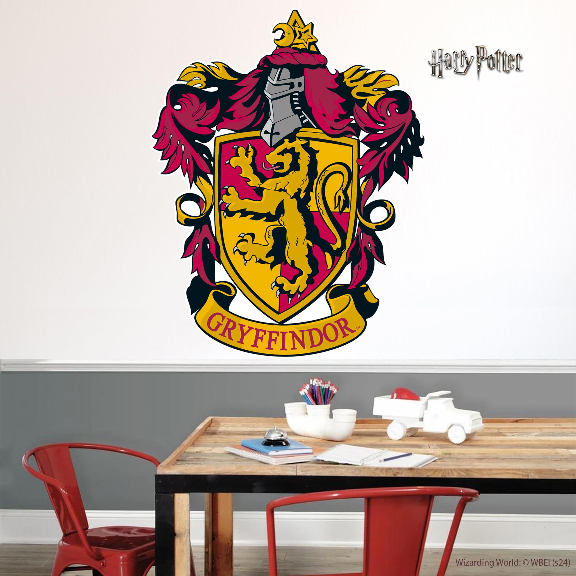 Themed Red Harry Potter Wall Sticker – Gryffindor Crest Wall Decal Wizarding World Art (90Cm Height X 70Cm Width)