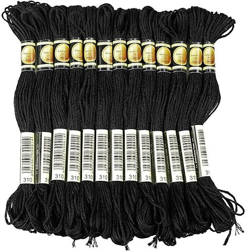 Hilo de bordado negro, 24 madejas de hilo de bordar para pulsera de la amistad, hilos de punto de cruz, hilo para envolver el cabello