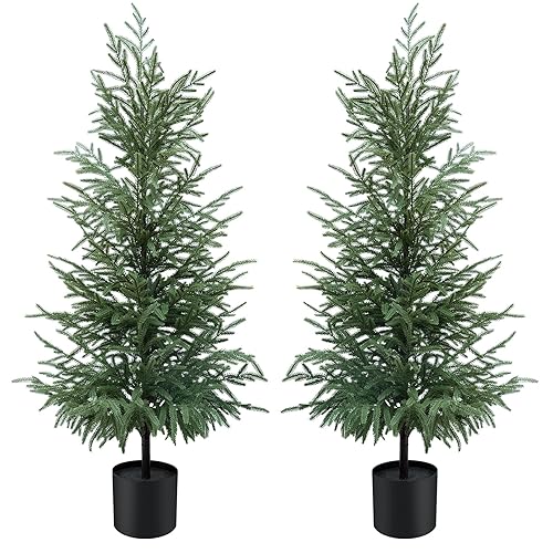 4FT Artificial Norfolk Pine Tree 2-Pack, Realistic UV Resistant Potted