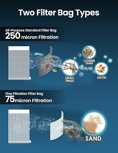 Miniatura 4 de KOKIDO Aspiradora recargable de hojas de piscina resistente, succión de potencia comercial para cierre de piscina, bolsas de filtro estándar y