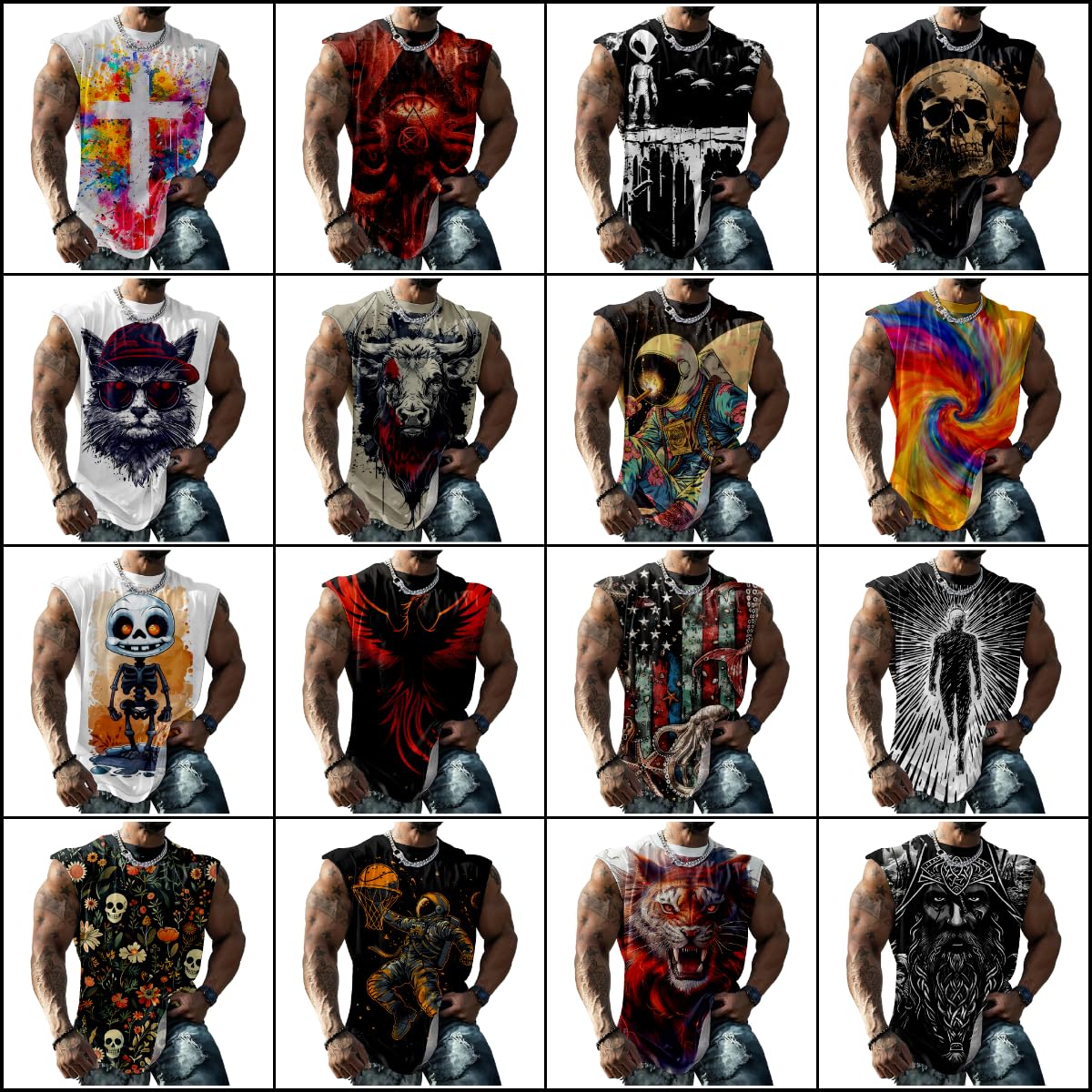 Muscle Shirts for Men Comfy Novelty Graphic T-Shirts Loose Casual Breathable Tropical Gym Shirts Collarless - 3