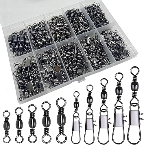 260Pcs/Caja con Giras de Barril de Pesca de Acero Inoxidable 150Pcs/Giras de Barril con Broches 110Pcs Mezcla, Conector de Alta Resistencia para