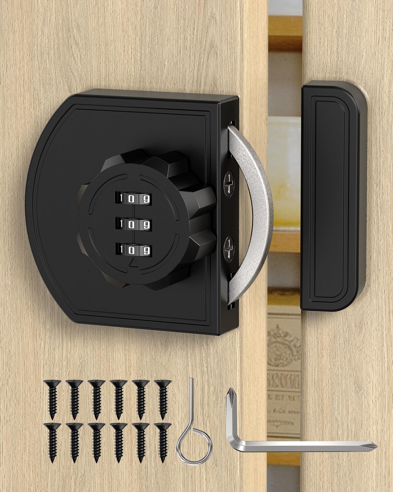 BiceNoning 180 Degree Combination Cabinet Lock, Keyless 3 Digit Password Lock, Anti Pry Zinc Alloy Mechanical Sliding Door Lock for Cupboard, Closet, Drawer (1, Black)