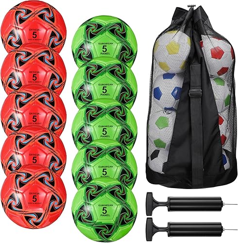 Libima 13 pelotas de fútbol a granel, 10 unidades, pelota de fútbol oficial con 2 bombas y bolsa de transporte, juego de entrenamiento para