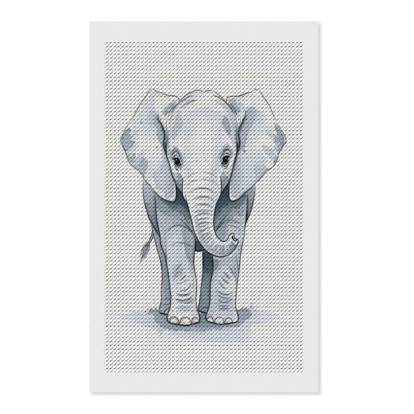 Junmoney Cute Baby Elephant Watercolor Painting Crystal Diamond Art Kit 12"x20", Round Gems, Detailed Printed Canvas, Creative Gift Idea, Vintage Style Decor