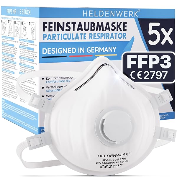 HELDENWERK FFP3 Maske mit Ventil 5/10/20er Set Atemschutzmaske