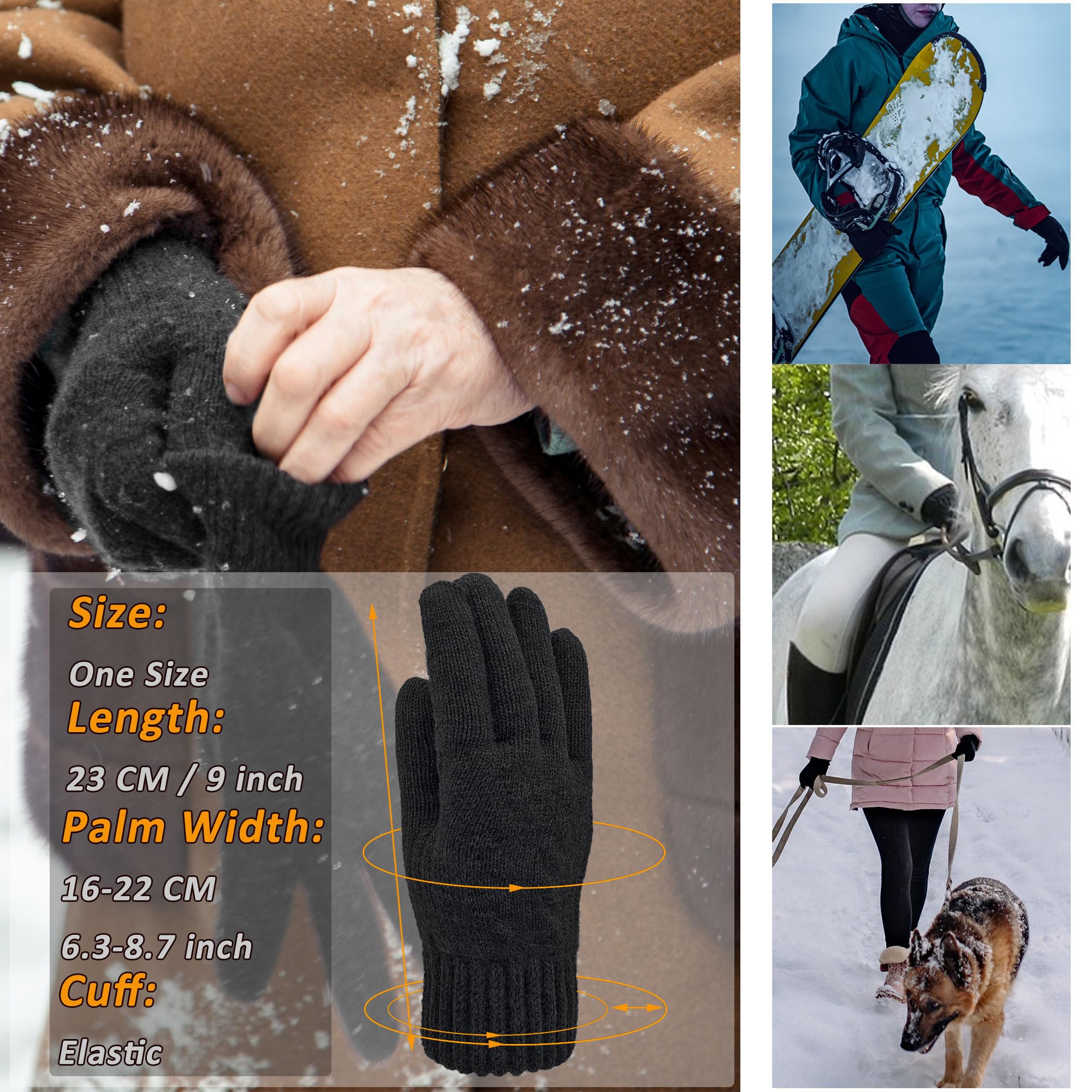 ehsbuy Guanti Termico Donna Invernali con Fodera in Pile Touch Screen Guanti Caldi Morbidi Elastici con Polsino a Maglia per Sci Ciclismo Sport Esterni