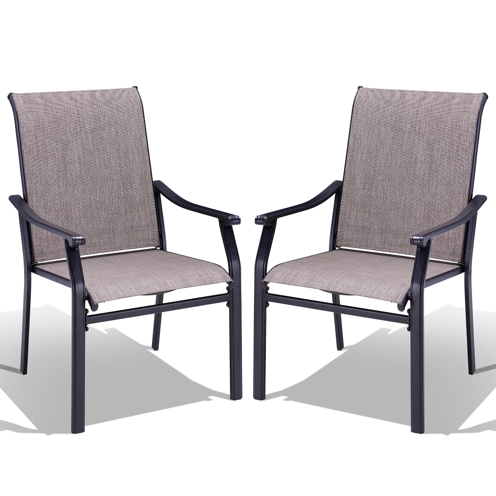 LuxaDomusOutdoor Dining Chair, 2 Pieces Patio Dining Chairs with High Back and Armrests, Patio Chairs with Breathable Textilene Fabric, All Weather Outdoor Chairs for Garden Lawn Backyard, Brown