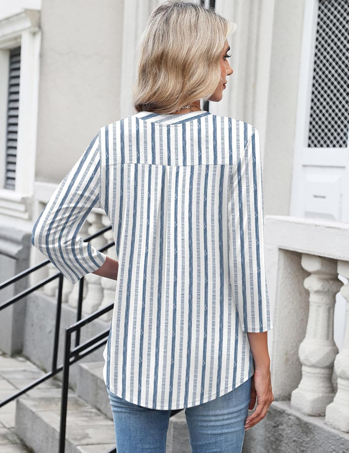 LOMON 3/4 Length Sleeve Womens Tops Business Casual Zip Front V Neck Shirt Loose Fit Work Tunic Blouse - Image 5