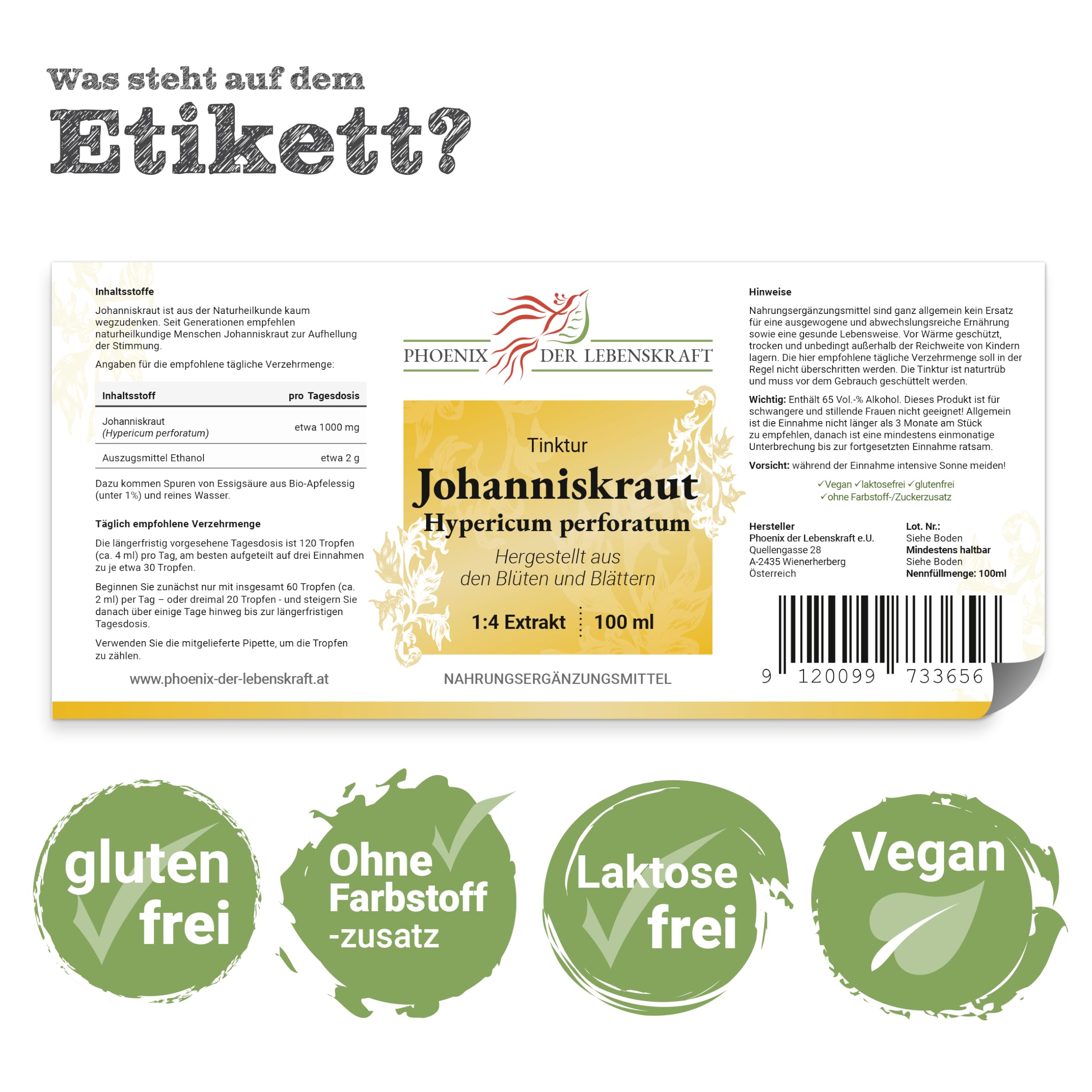 Johanniskraut Tinktur 100ml | Hypericum perforatum Tropfen (1:4 Extrakt) | Top Premium Qualität aus Österreich | Veganes Nahrungsergänzungsmittel | Echtes Johanniskraut, Tüpfel-Johanniskraut