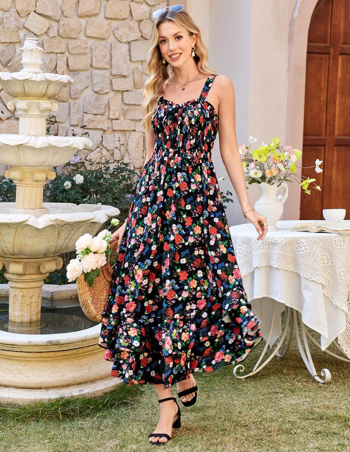 GRACE KARIN Women's 2025 Summer Floral Boho Dress Square Neck Strapped Swing A Line Sundress Beach Long Maxi Outfits - Image 8