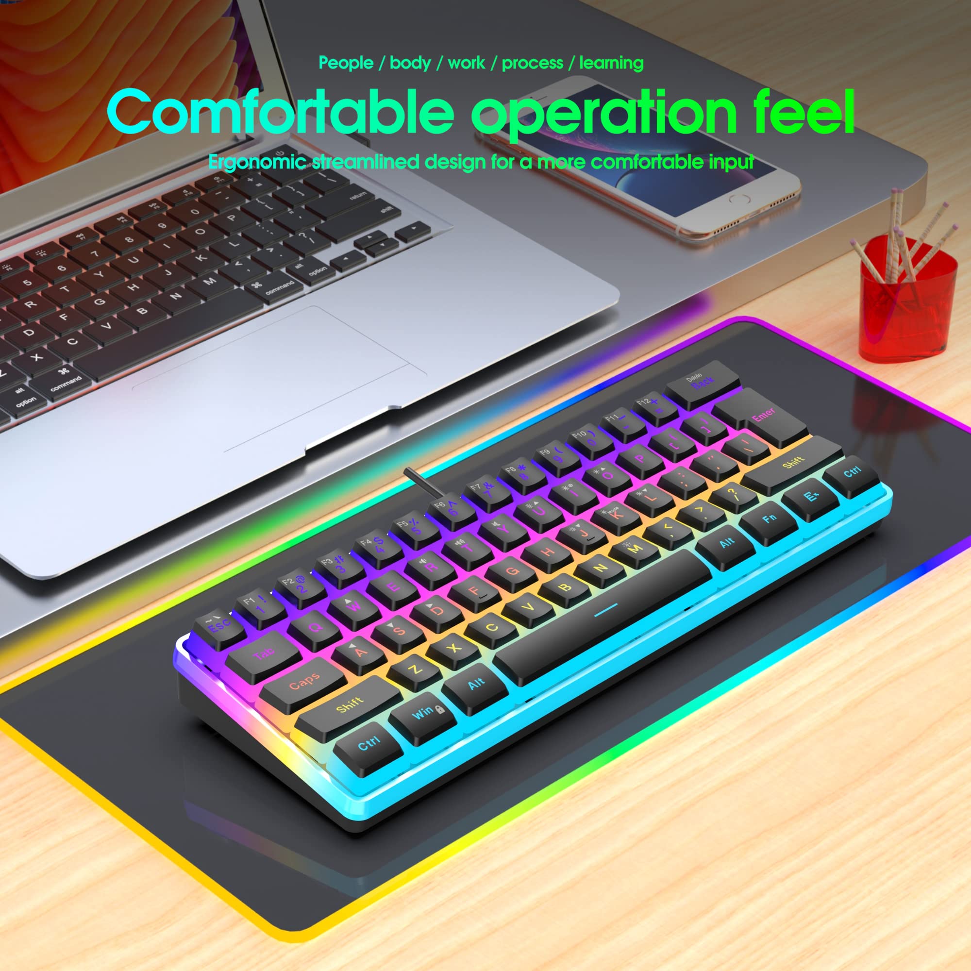Snpurdiri 60% Wired Gaming Keyboard, 61 Keys Pudding Keycaps RGB(Black) view 7