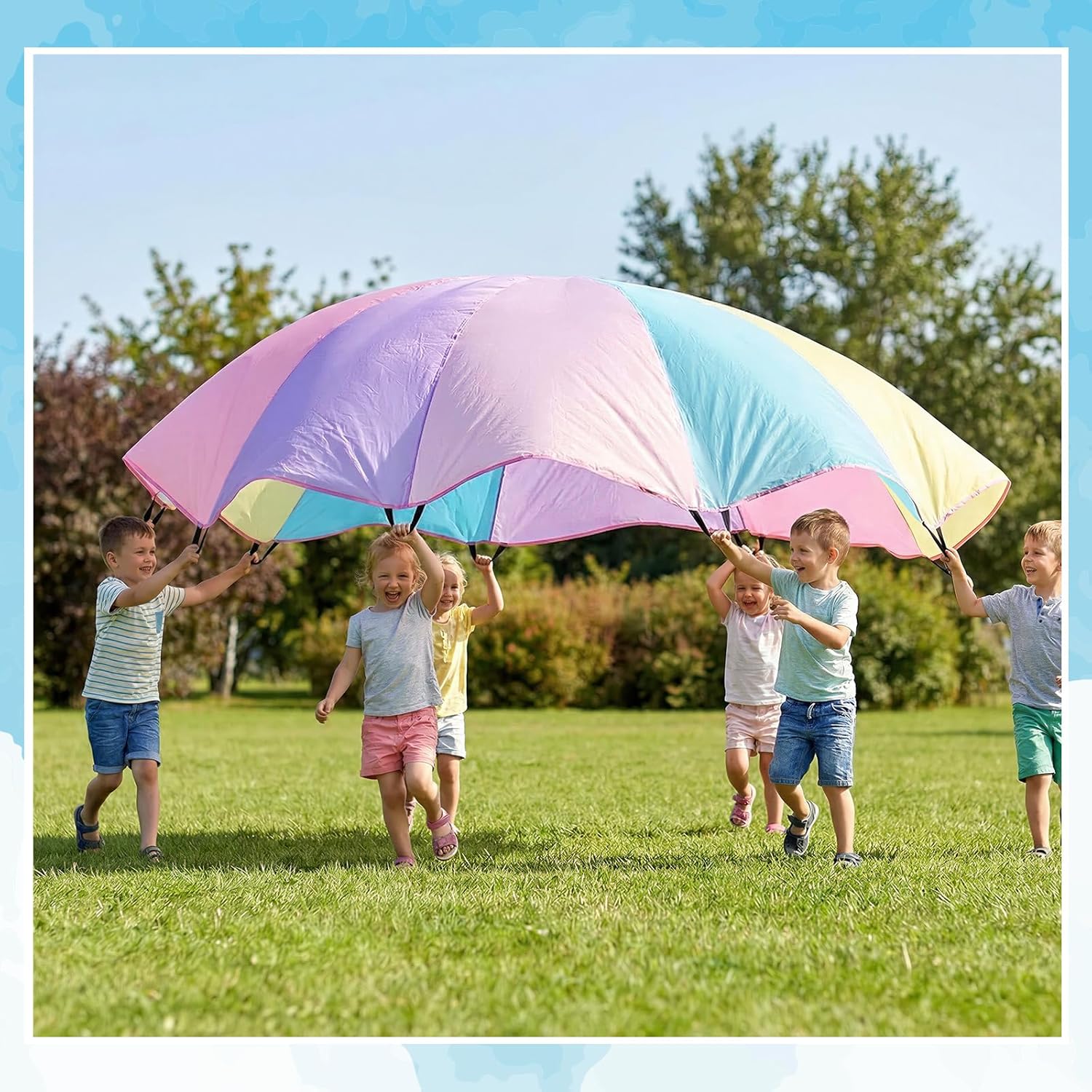 Arrowbash 1 Pcs Kids Play Parachute 6 ft Rainbow Pastel Parachute Toy Tent Game for Children Gymnastics Cooperative Play and Outdoor Playground Activities