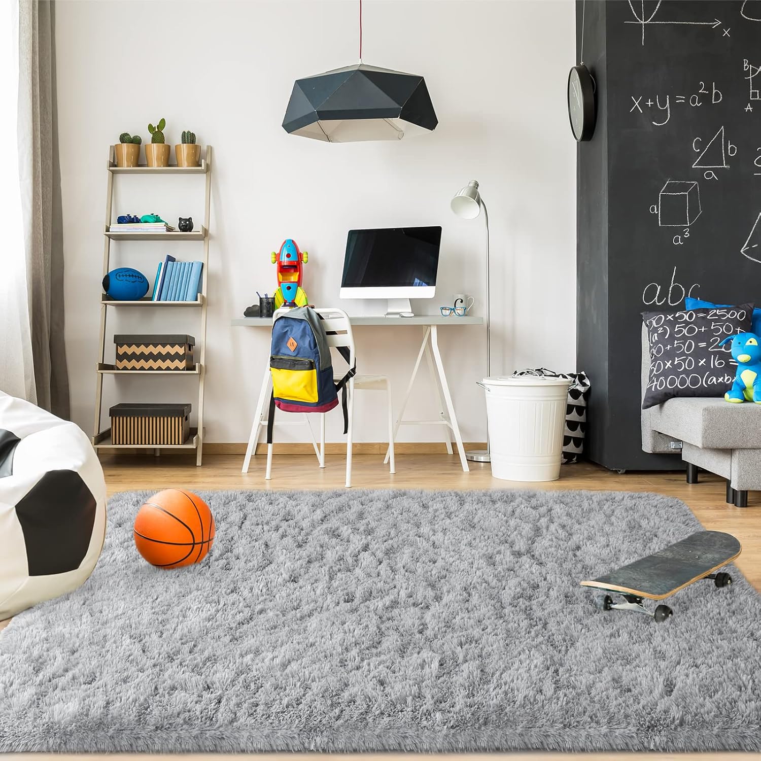 Merelax Soft Modern Indoor Shaggy Area Rug for Bedroom Livingroom Dorm Kids Room Home Decorative, Non-Slip Plush Fluffy Furry Fur Rugs Comfy Nursery Accent Floor Carpet 3x5 Feet, Grey