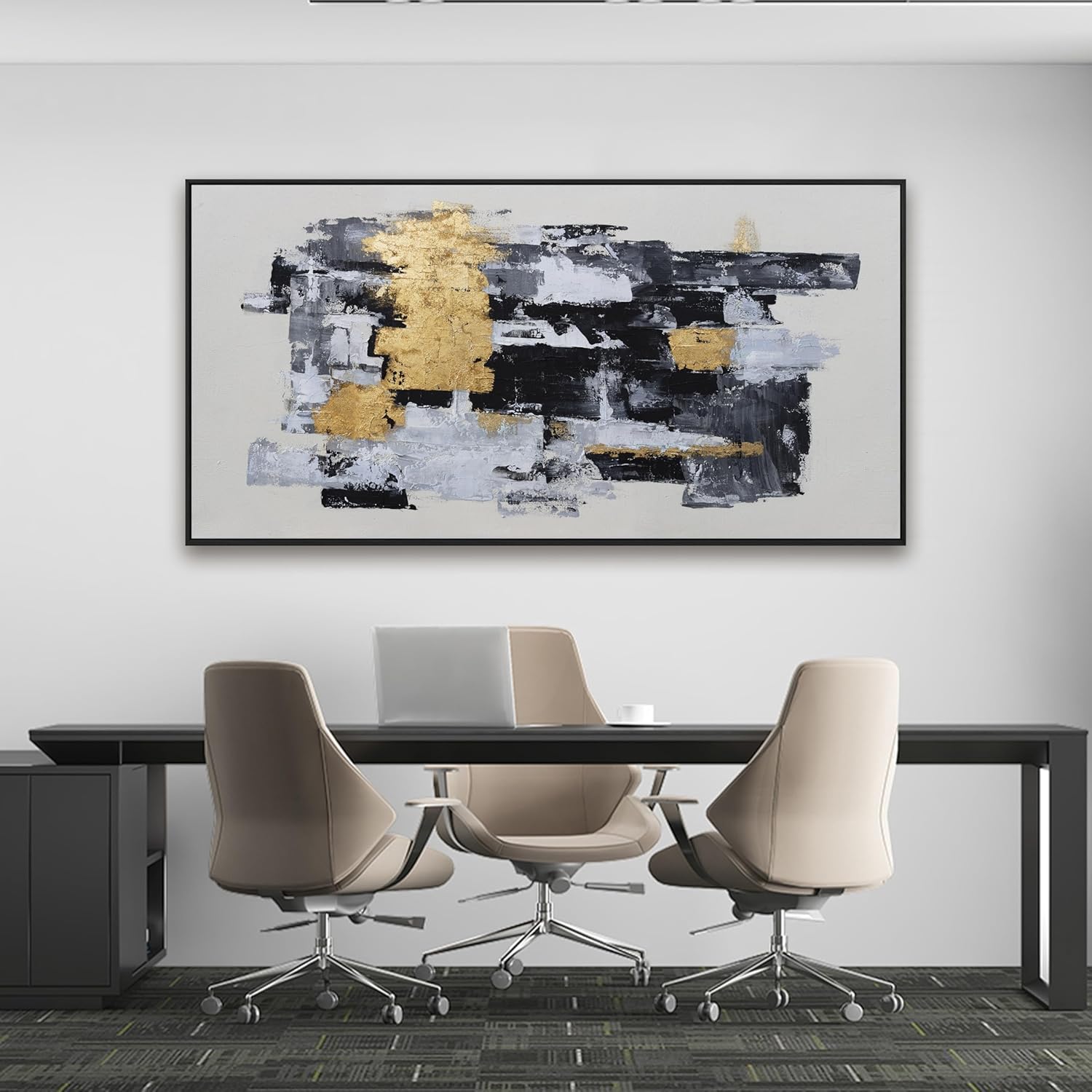 Abstract Wall Art Pictures for Living Room Wall Decoration Modern Home Decor Black White Gold Wall Decor Grafitti Abstract Minimalist Bedroom Office Dining Room Kitchen Framed Decor 24x48in
