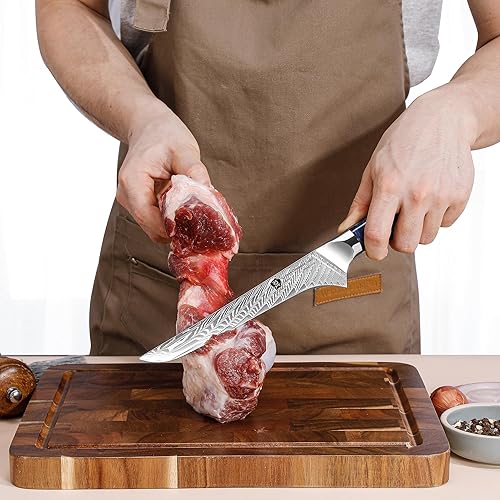 Miniatura 5 de WILDMOK Cuchillo para deshuesar de Damasco, cuchillo de filete súper afilado de 7 pulgadas, cuchillo japonés de acero de Damasco, mango de resina de