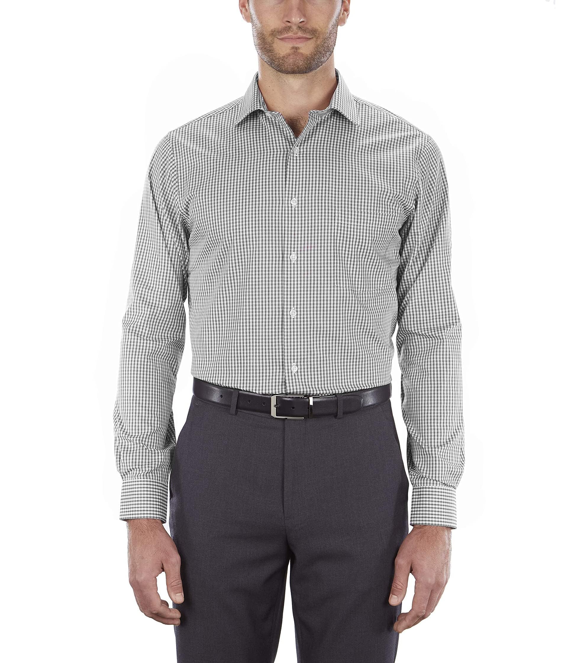 Van Heusen Men's Regular Fit Flex Collar Check Dress Shirt, Granite, 15.5" Neck 32"-33" Sleeve