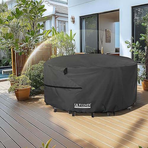 Miniatura 15 de ULTCOVER Funda redonda para muebles de patio, mesa impermeable al aire libre con funda para silla de 108 pulgadas