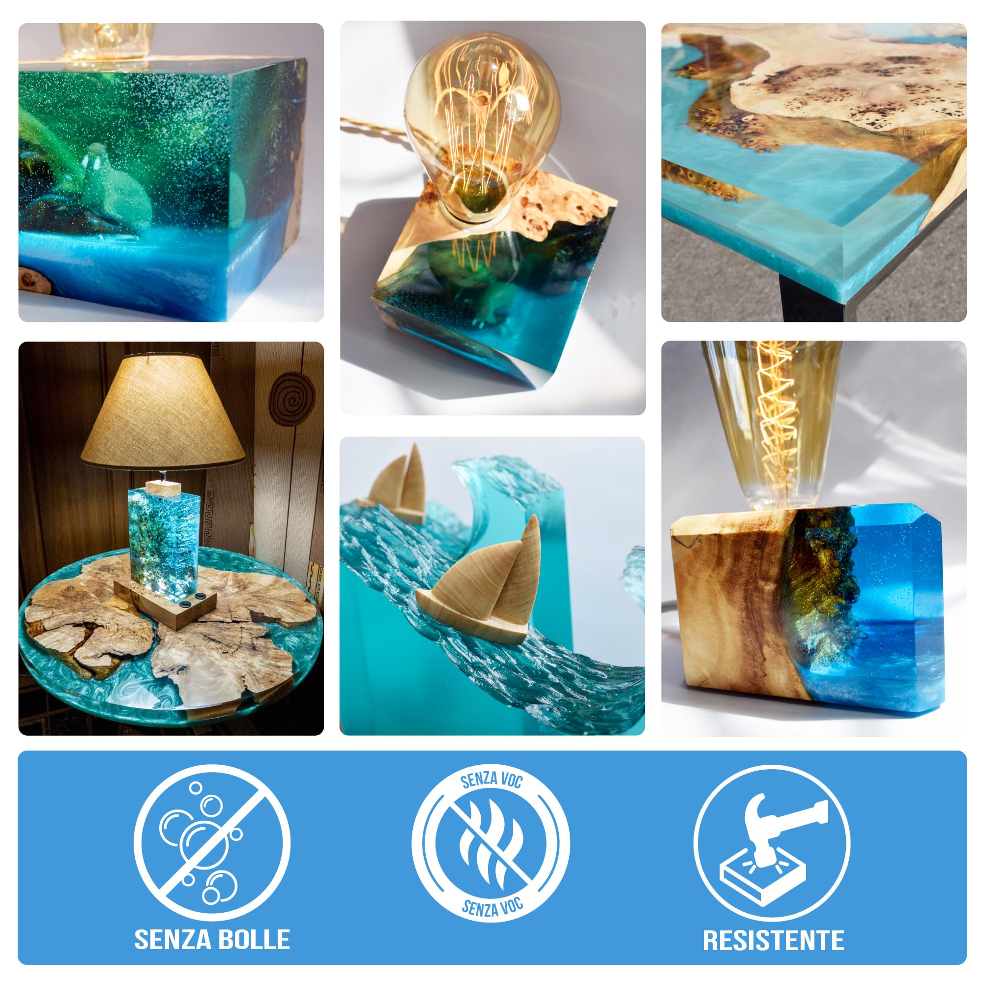EPODEX Resina Epossidica ECO MAX 10cm, TURQUOISE - Transparent, 9kg | Resina epossidica trasparente kit, per river table, lampade e progetti ad alto spessore