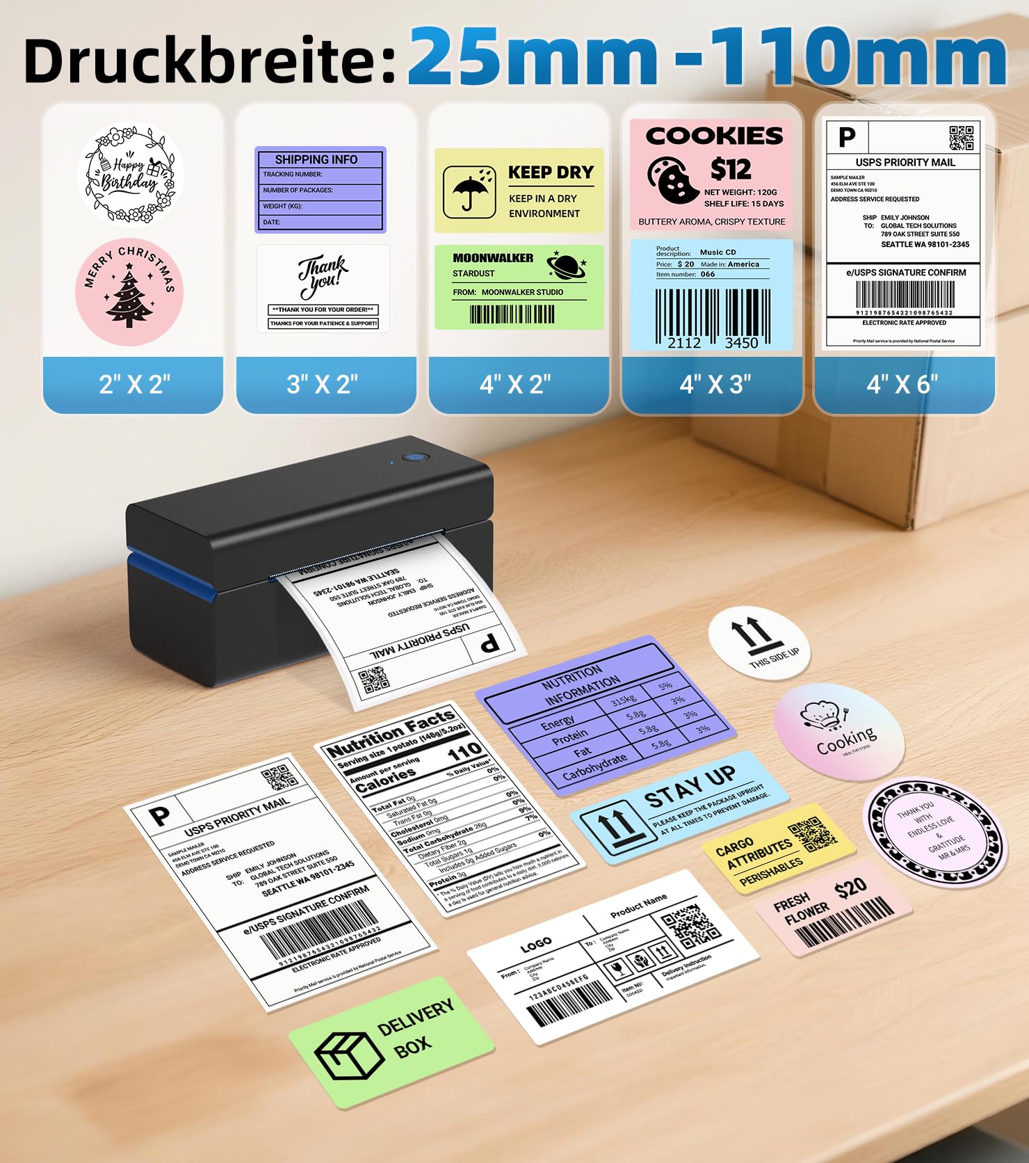 ORGSTA DHL Etikettendrucker 4x6 Thermodrucker Selbstklebend Labeldrucker | 50 pcs Versandetiketten Kabelloser Bluetooth & USB Label Printer für PC und Smartphone