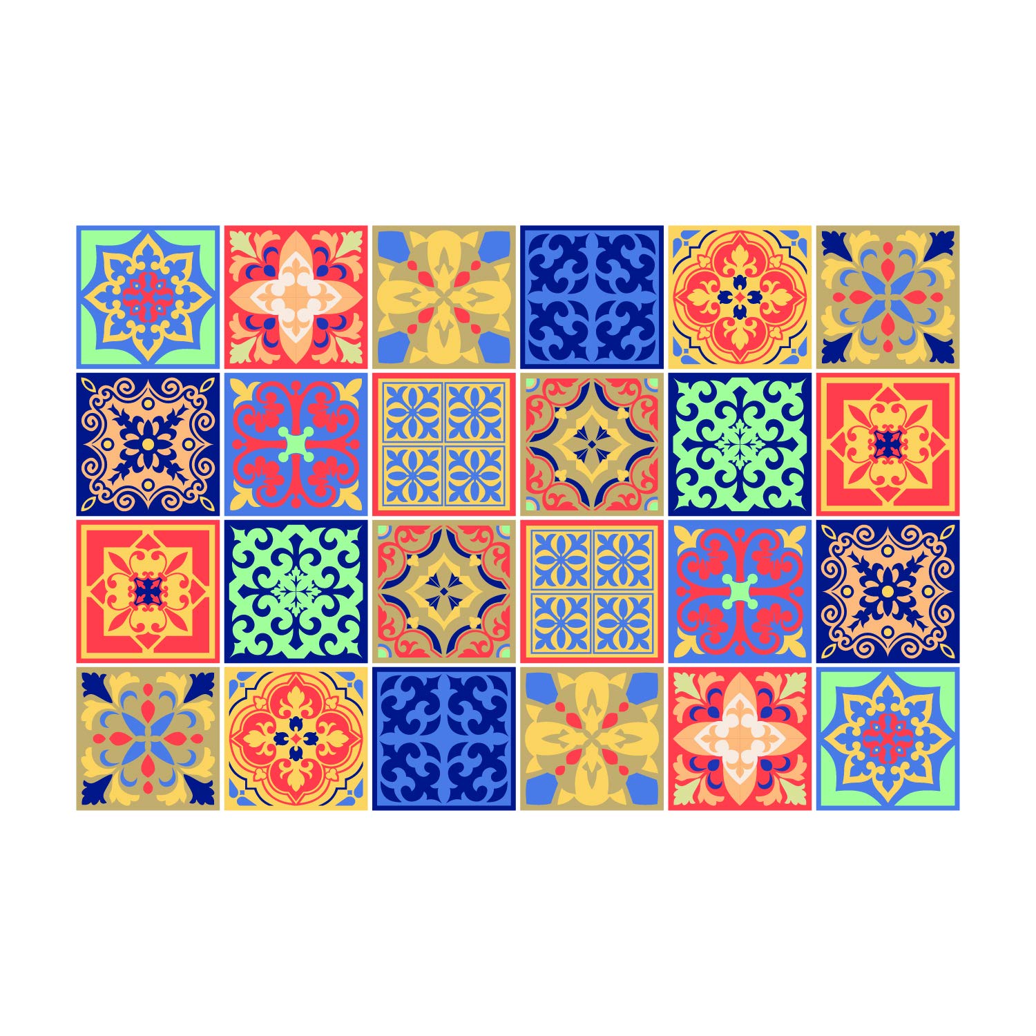 Rackhams Wt1568 - Mara Colourful Mix Mediterranean Wall Tile Sticker Set - 15 Cm X 15 Cm - 24 Pcs