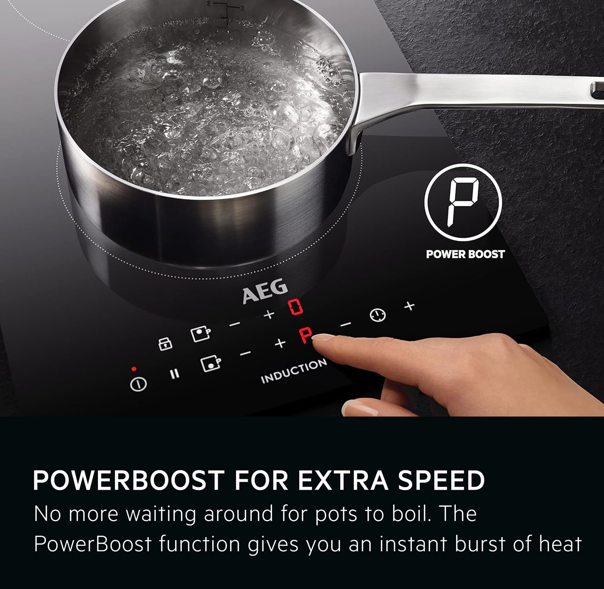 AEG 6000 Series Induction Hob, IKX64441CB, 4 Cooking Zones 60cm, Flexible Bridge Zones, Hob2Hood, Built-In Hob Timer, Key-lock, Assisted Cooking Sensors, 3 Step Residual Heat, 44x560x490mm, Black — view 5