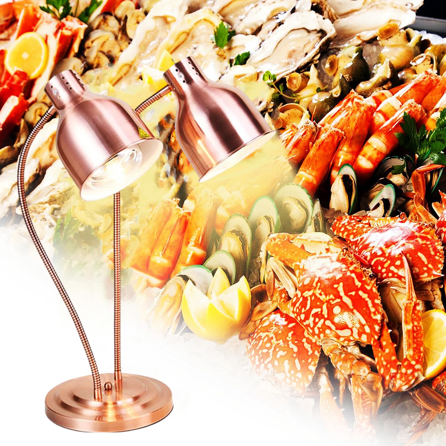 Przenośna lampa grzewcza do żywności, lampa grzewcza do żywności 500 W, 2-głowicowa lampa grzewcza ze stali nierdzewnej, wolnostojąca lampa grzewcza do cateringu, do pizzy z owocami morza i