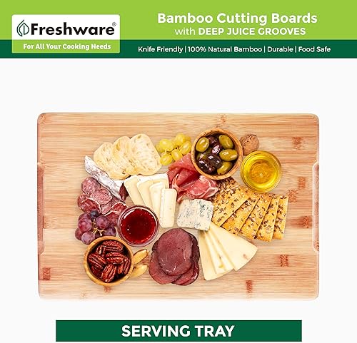 Miniatura 21 de Freshware - Tabla de cortar de bambú para cocina, ranura para jugos [extragrande]. Tabla para cortar carne, verduras, frutas, queso, bandeja