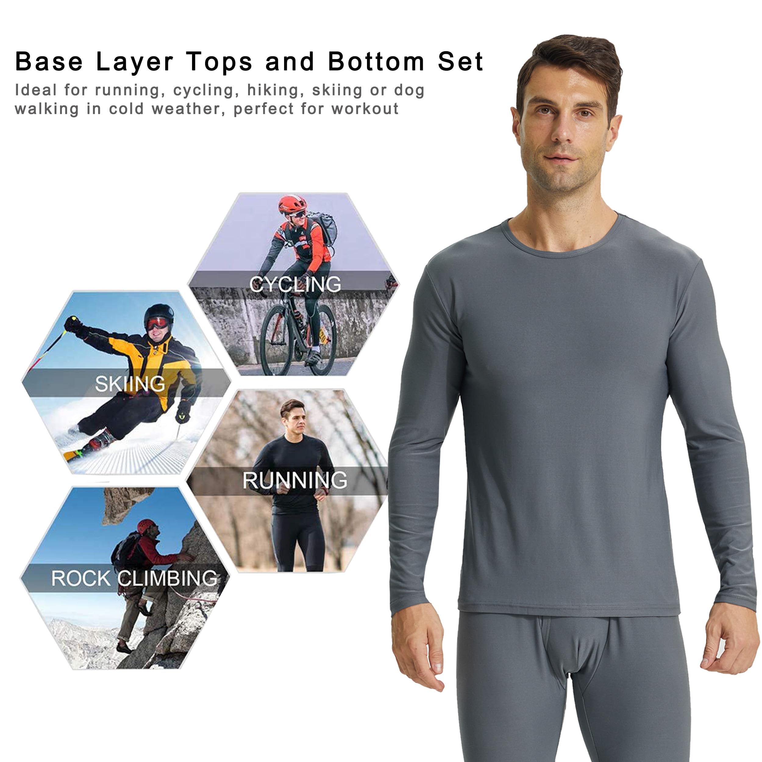 Pack de 2 unidades de ropa interior térmica para hombre, ropa interior funcional de invierno, cuello redondo, camiseta térmica de manga larga, ropa interior térmica de esquí