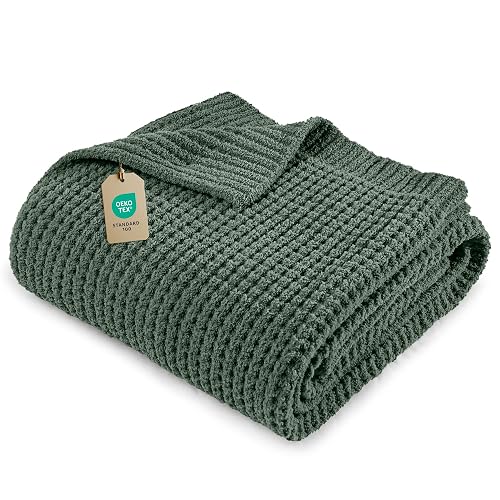 Waffle Knit Throw Blanket for Couch, Soft Cozy Chunky Knit
