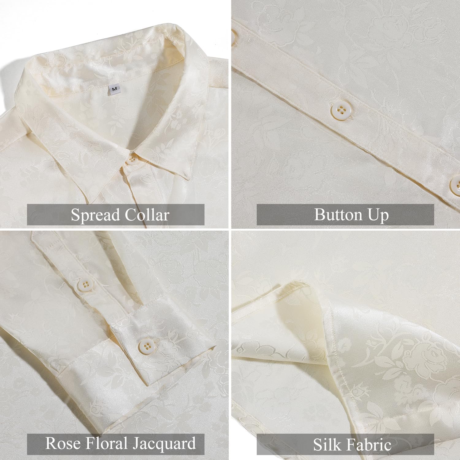 Vssjavun Mens Satin Dress Shirts Long Sleeve Silk Shirt Shiny Luxury Button Up Floral Shirt Party Prom Wedding Shirts - Image 6