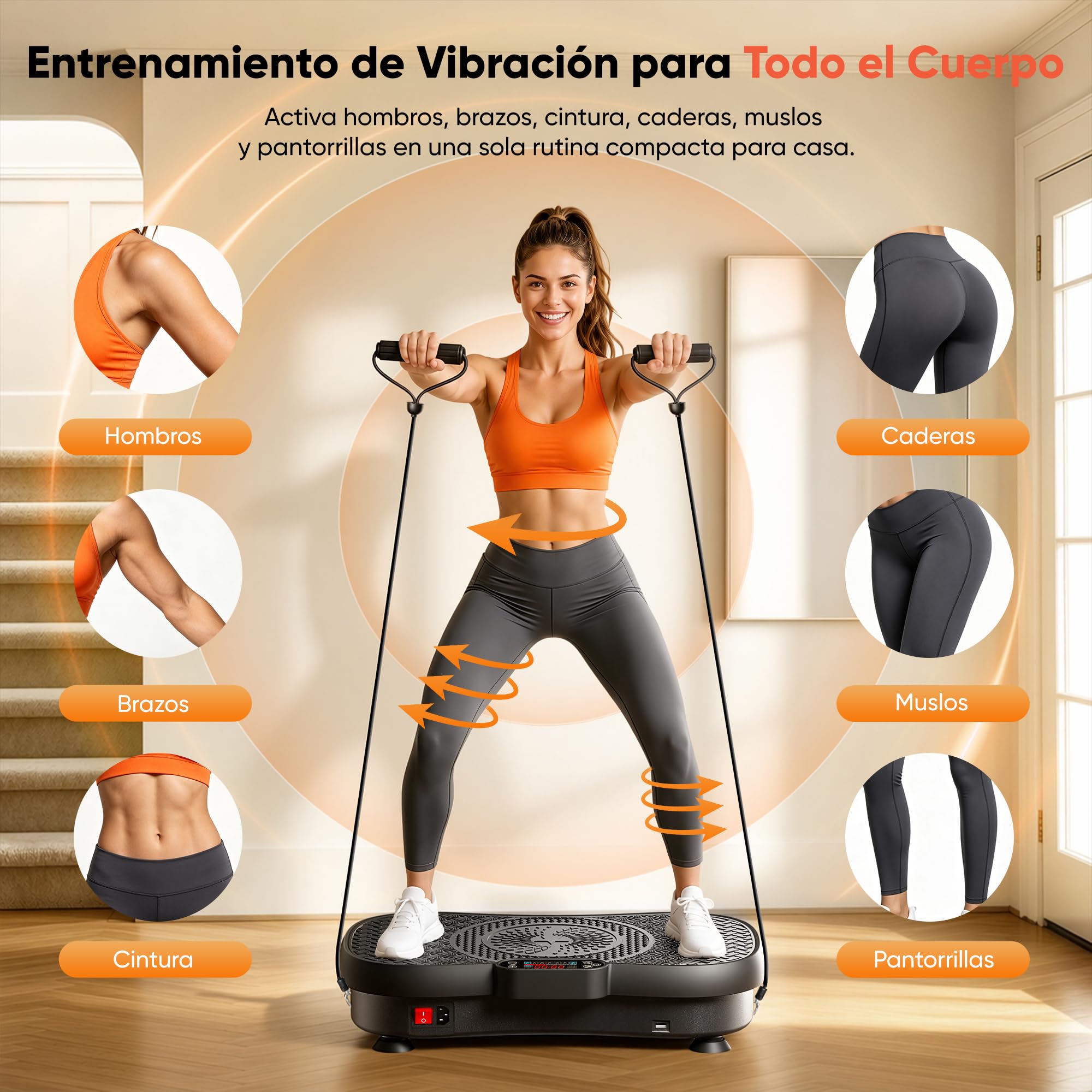 GIDGIMO Plataforma Vibratoria Fitness, Máquina de Vibración de Cuerpo Completo para Entrenamiento en Casa, con Música Bluetooth, Mando a Distancia y 5 Bandas de Resistencia
