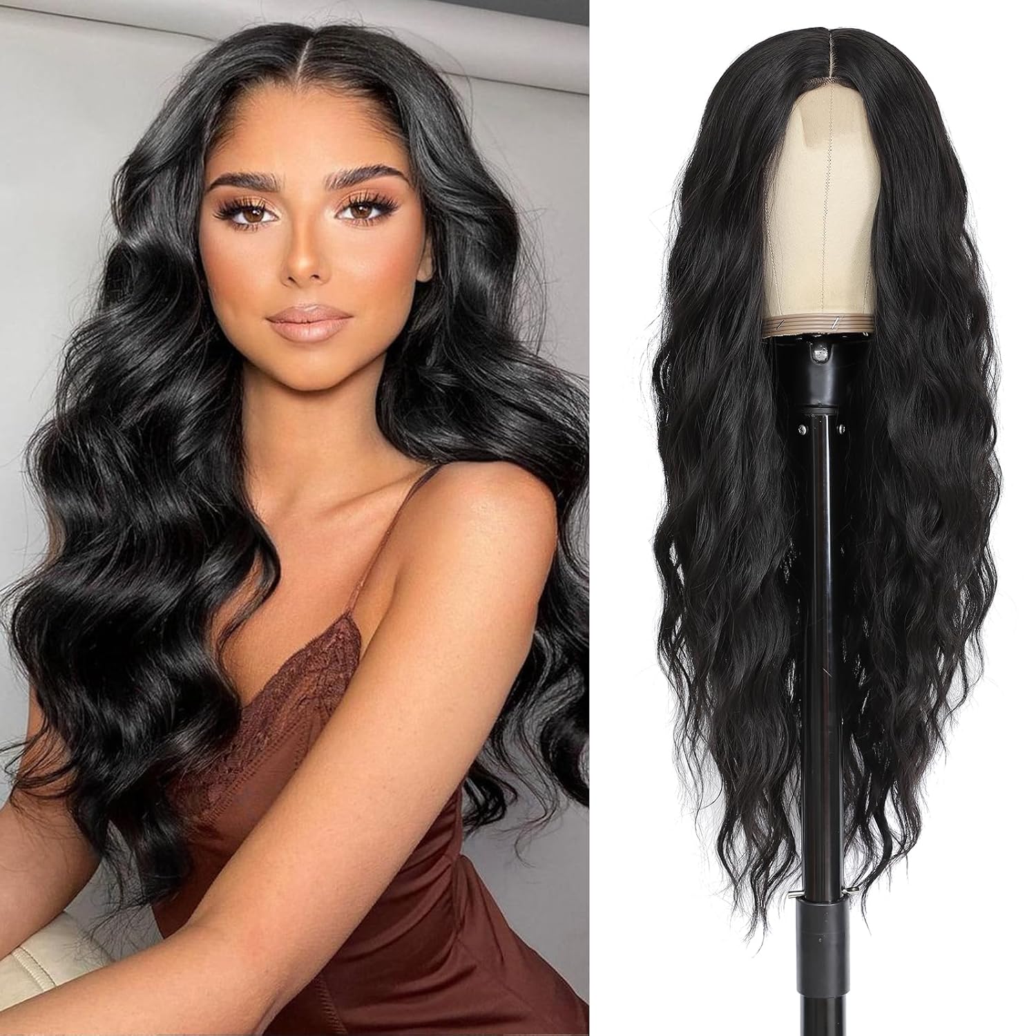 Cosplay Long Black Wig 28 Inch Middle Part Synthetic Wig Realistic Gifts Party Wigs for Women Daily Use Colorful Wigs (Black) 28 Inch Black