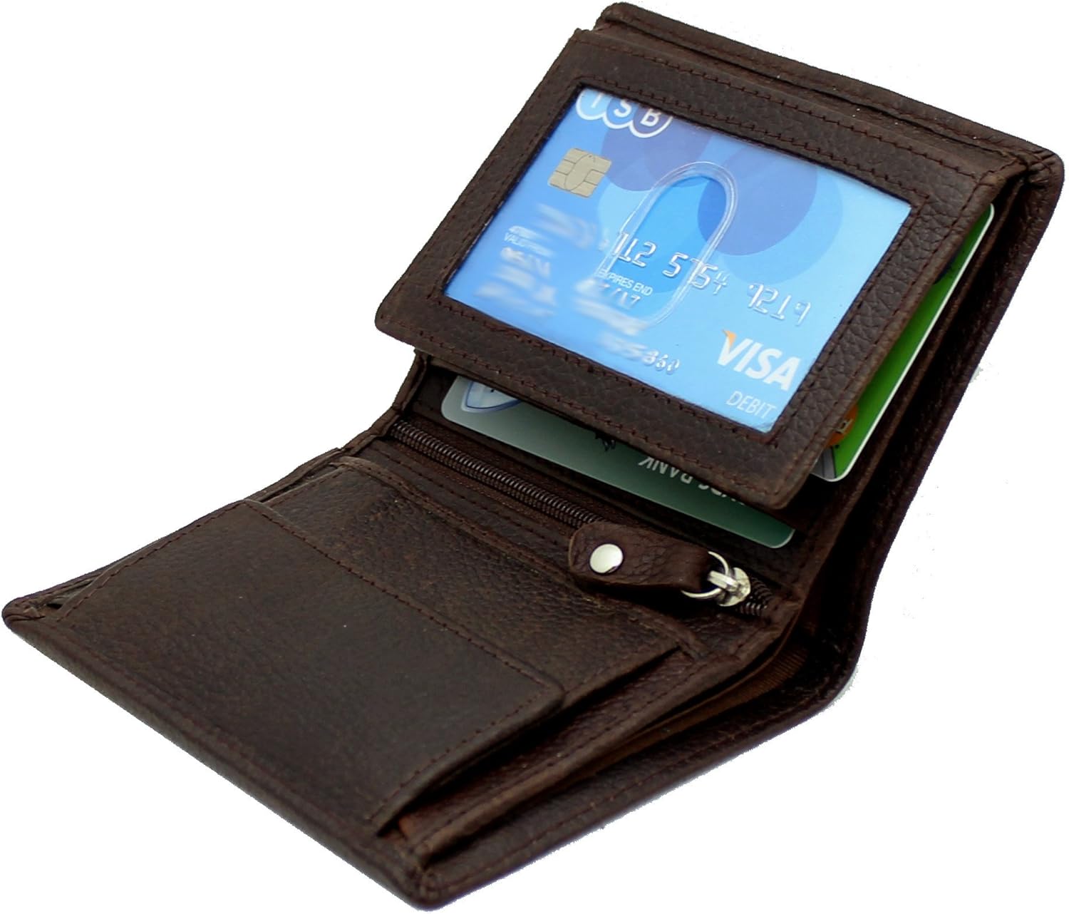 STARHIDE Men's Oiled Leather Wallet With Id Window, Zip Pocket And Coin Purse Brown