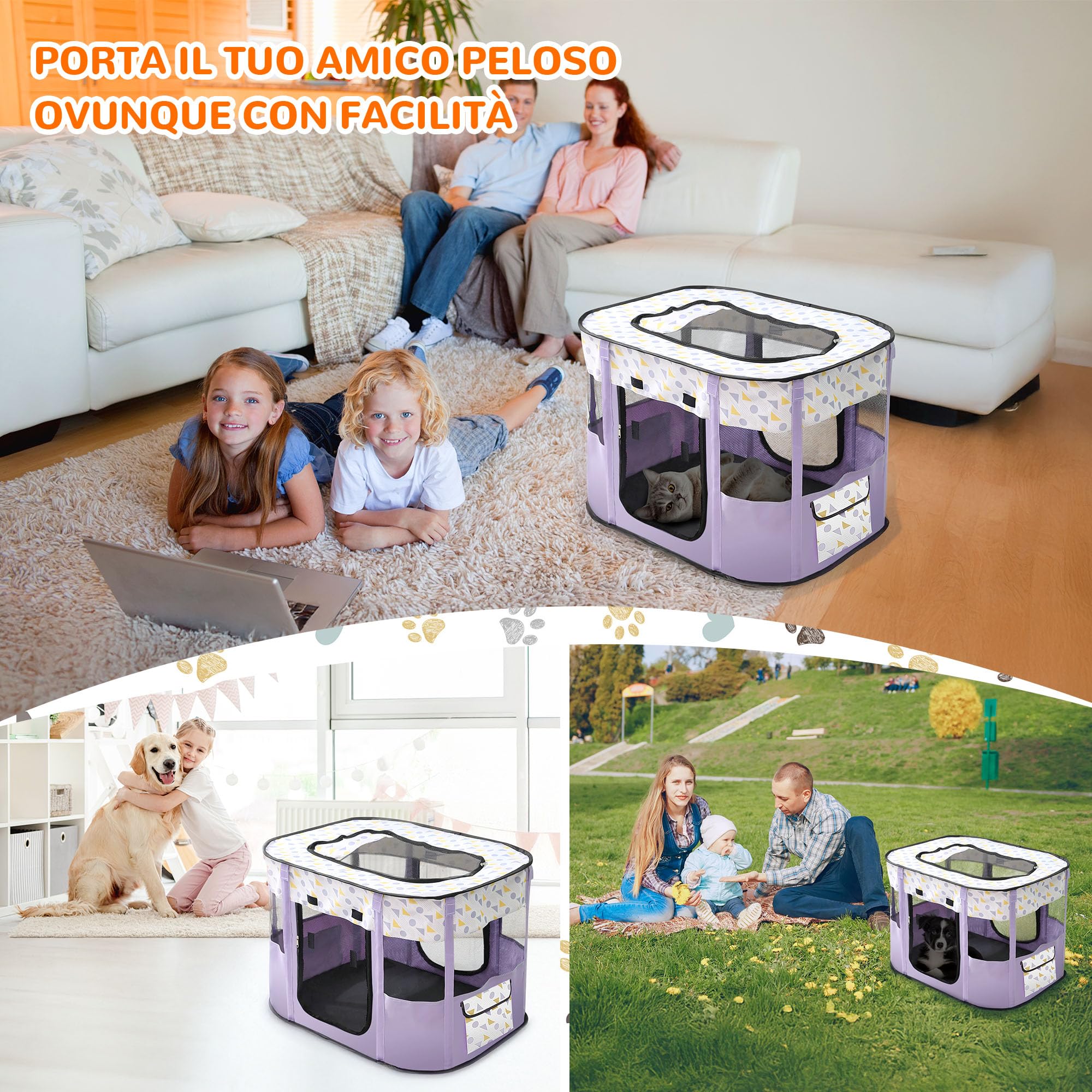 Recinto Per Cani E Gatti ALLSOPETS Pieghevole - Box Portatile Per Interno/Esterno, Ideale Per Cuccioli, Conigli, Viaggi, Campeggio (Marrone, L) - Foto 3